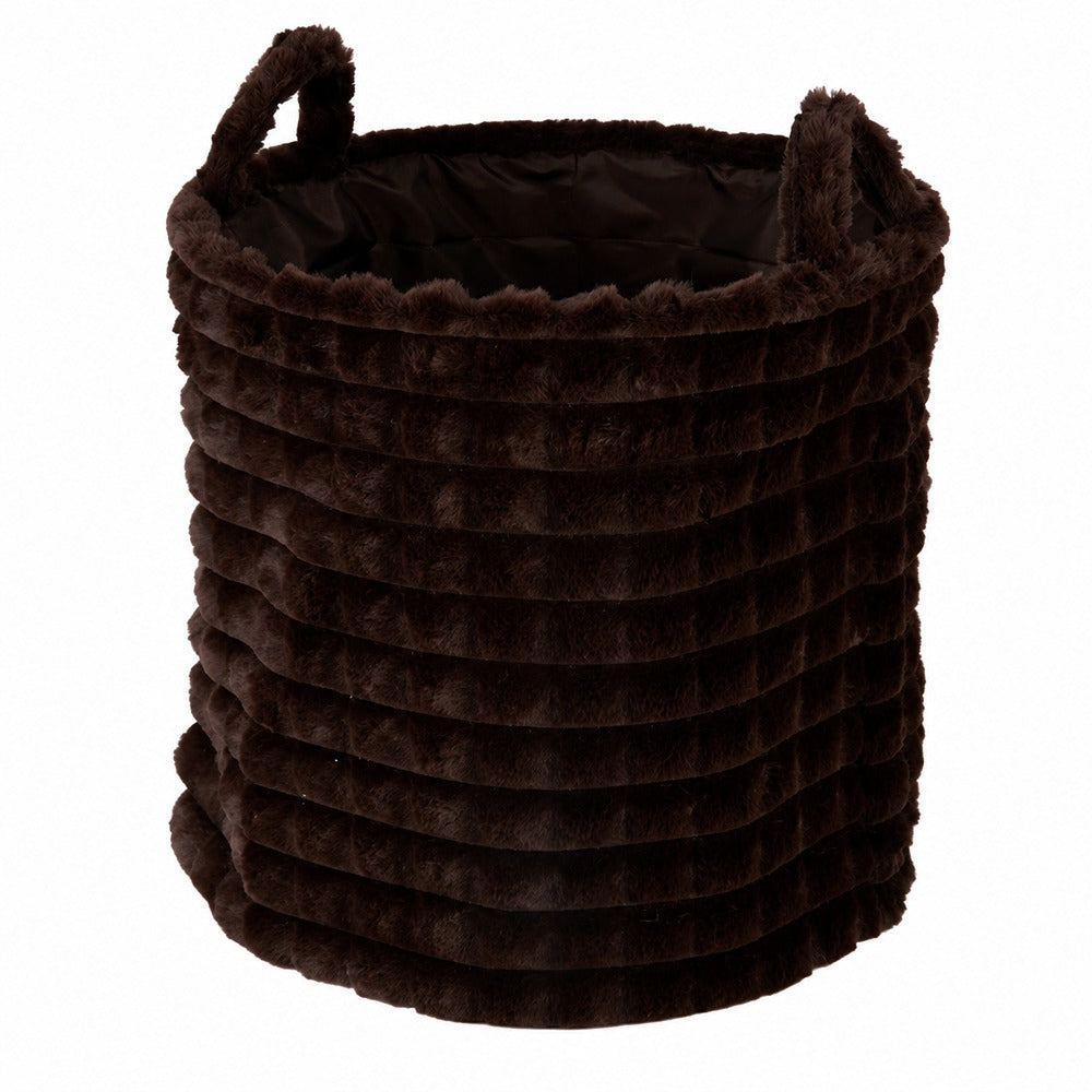 Plush Ribbed Round Storage Basket | 38cm, Assorted Colours, with Handles