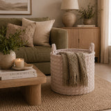 Plush Ribbed Round Storage Basket | 38cm, Assorted Colours, with Handles