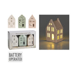 Home Decor Porcelain LED House Light Set | Pack of 3, Battery Operated