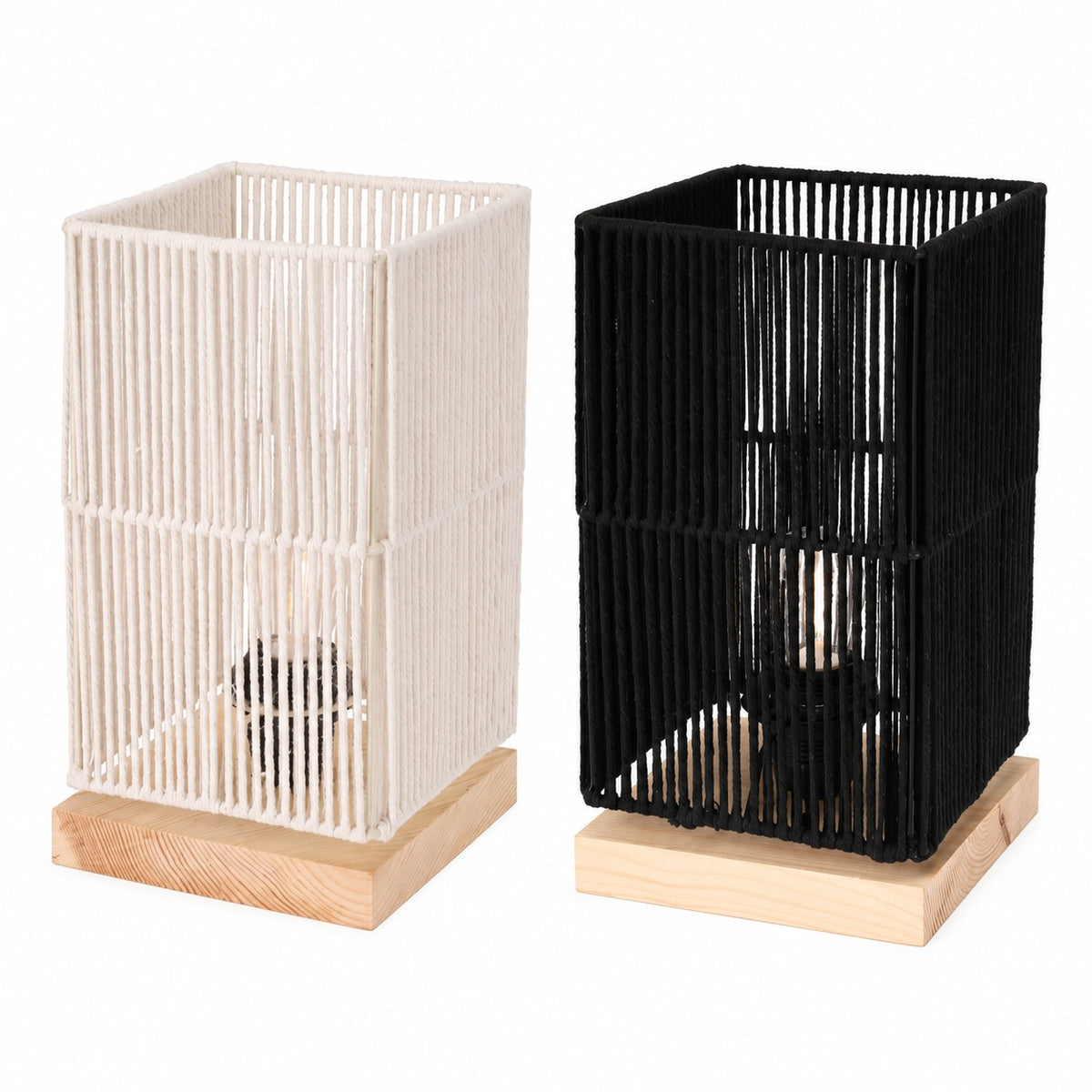 Assorted Colours Woven Cord LED Table Lamp | Natural Cream or Black, 25cm Height