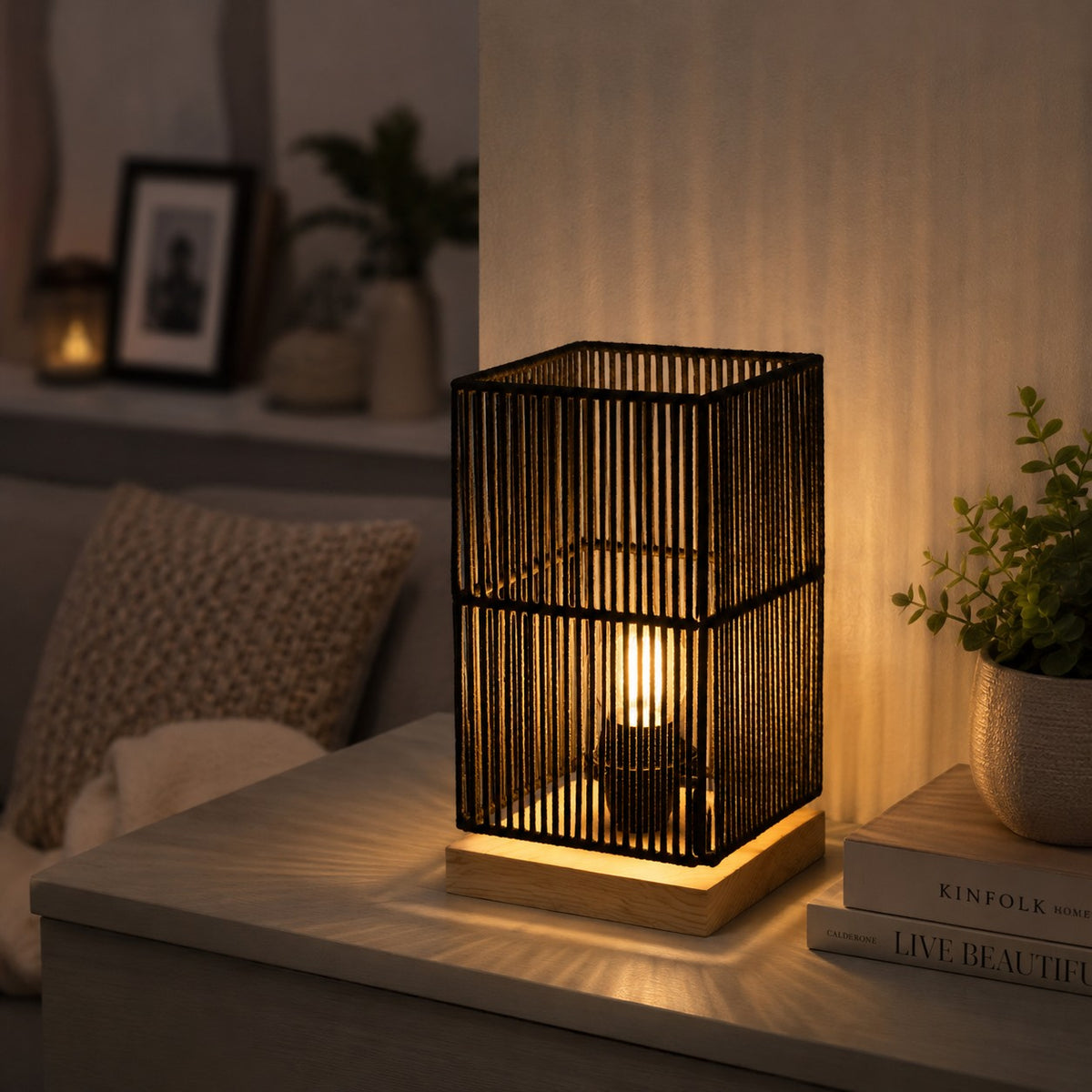 Assorted Colours Woven Cord LED Table Lamp | Natural Cream or Black, 25cm Height