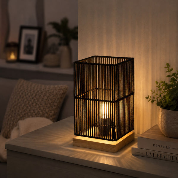 Assorted Colours Woven Cord LED Table Lamp | Natural Cream or Black, 25cm Height