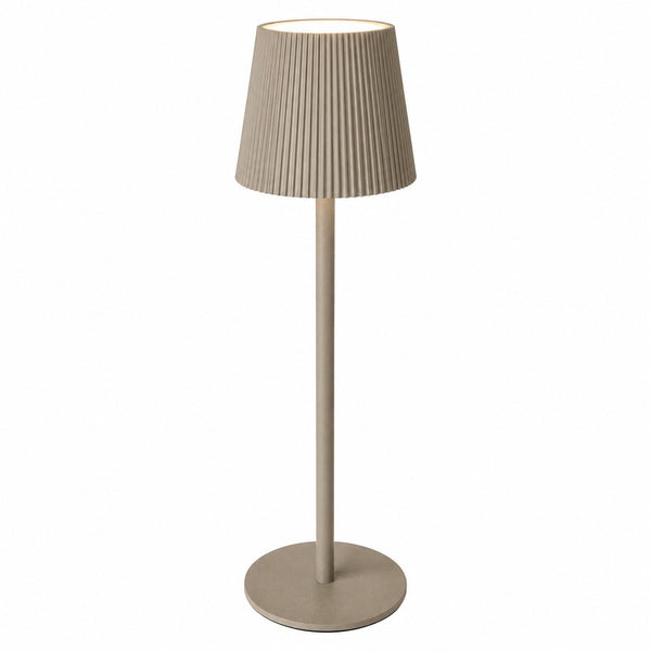 Taupe Cordless Pleated Shade Table Lamp | 36cm, Warm Ambient Glow