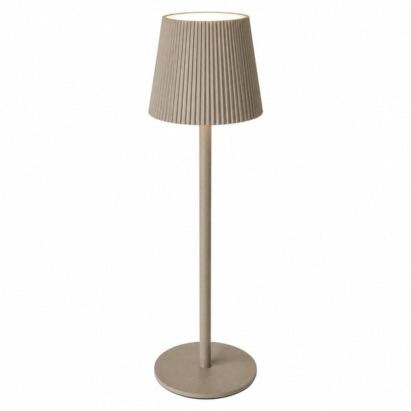Taupe Cordless Pleated Shade Table Lamp 36cm Warm Ambient Glow