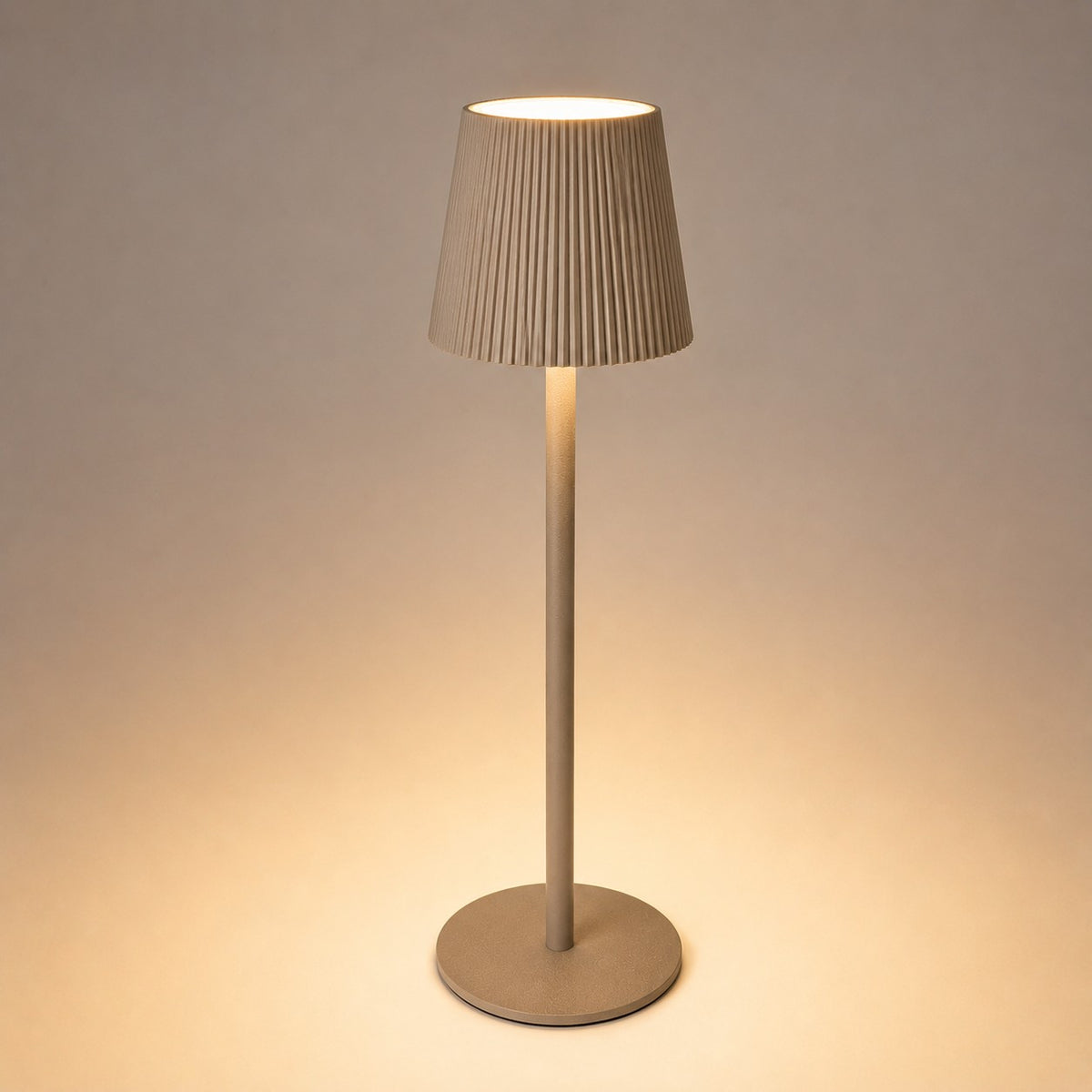 Taupe Cordless Pleated Shade Table Lamp | 36cm, Warm Ambient Glow