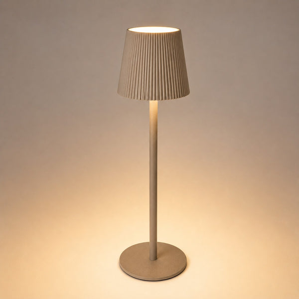 Taupe Cordless Pleated Shade Table Lamp | 36cm, Warm Ambient Glow