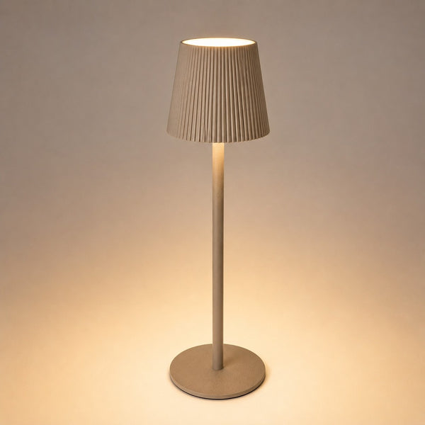 Taupe Cordless Pleated Shade Table Lamp 36cm Warm Ambient Glow