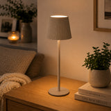 Taupe Cordless Pleated Shade Table Lamp | 36cm, Warm Ambient Glow