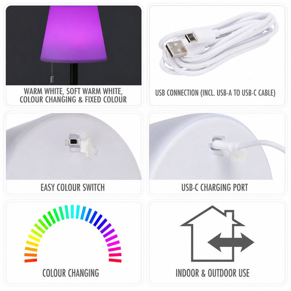 Colour Changing USB Rechargeable LED Floor Lamp | 106cm, 4 Light Modes