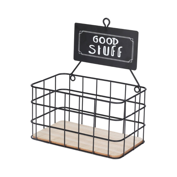 Kitchenware Good Stuff Hanging Wire Wall Storage Basket | Black, Hook Mount