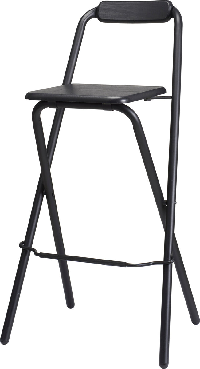 Folding Bar Stool with Backrest and Footrest | Black, Wood-Effect, 97cm