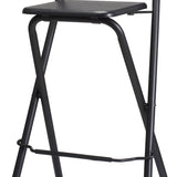 Folding Bar Stool with Backrest and Footrest | Black, Wood-Effect, 97cm