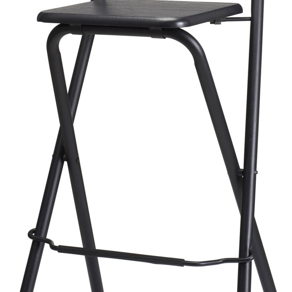 Folding Bar Stool with Backrest and Footrest | Black, Wood-Effect, 97cm