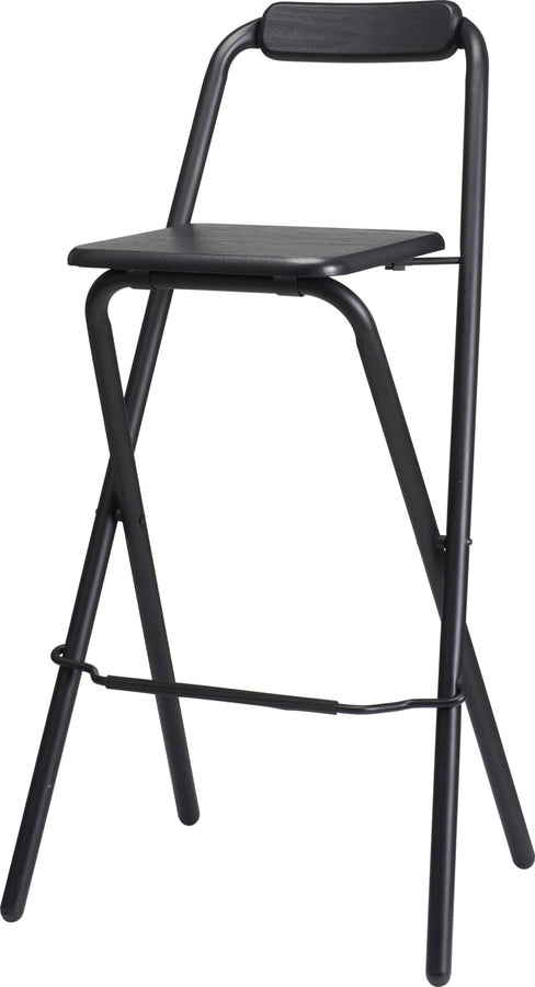 Folding Bar Stool with Backrest and Footrest | Black, Wood-Effect, 97cm