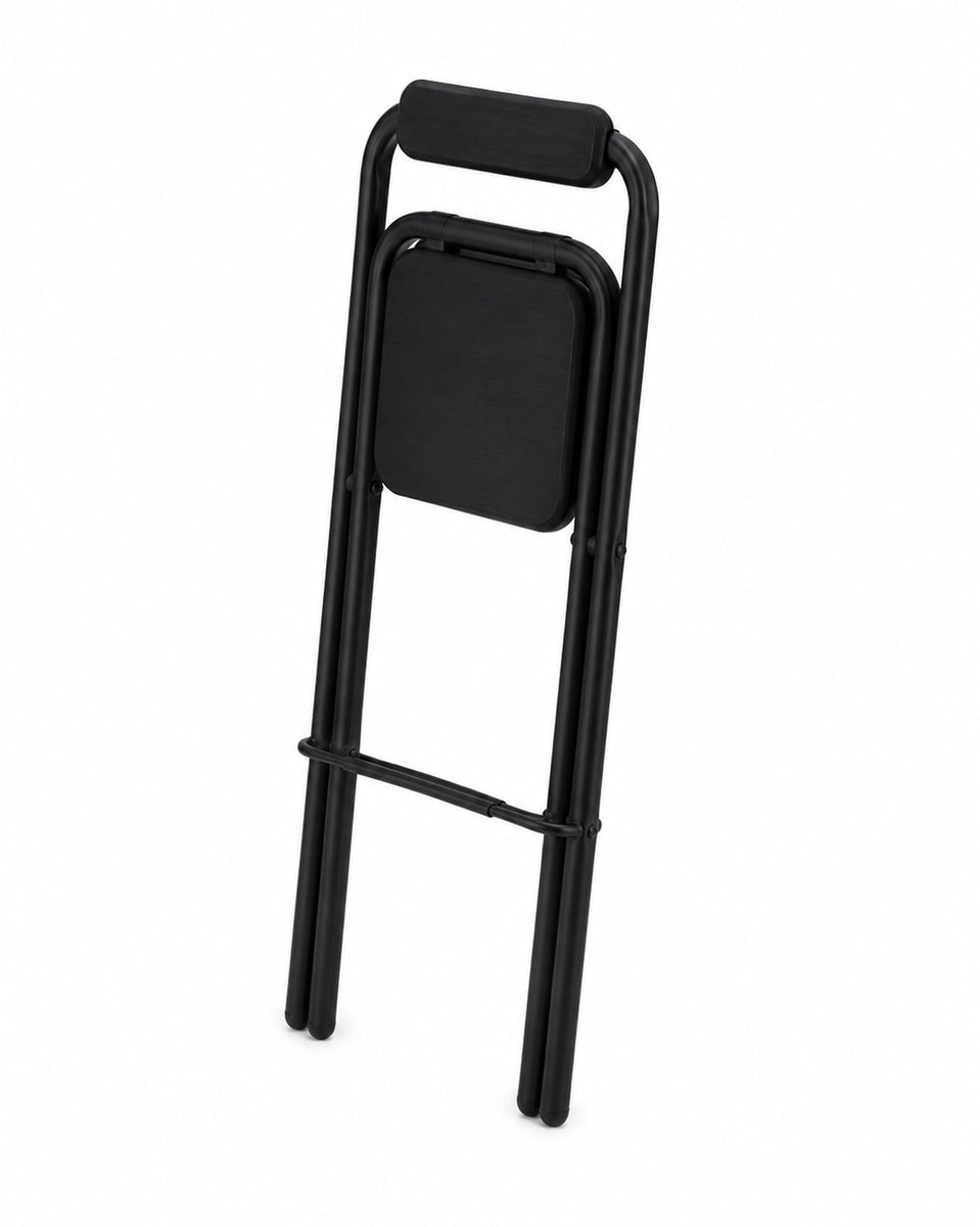 Folding Bar Stool with Backrest and Footrest | Black, Wood-Effect, 97cm