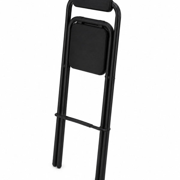 Folding Bar Stool with Backrest and Footrest | Black, Wood-Effect, 97cm