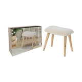 White Bouclé Fabric Upholstered Stool with Wooden Legs | 28cm