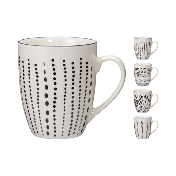 Kitchenware Assorted Black and White Glazed Pattern Mug | 350ml