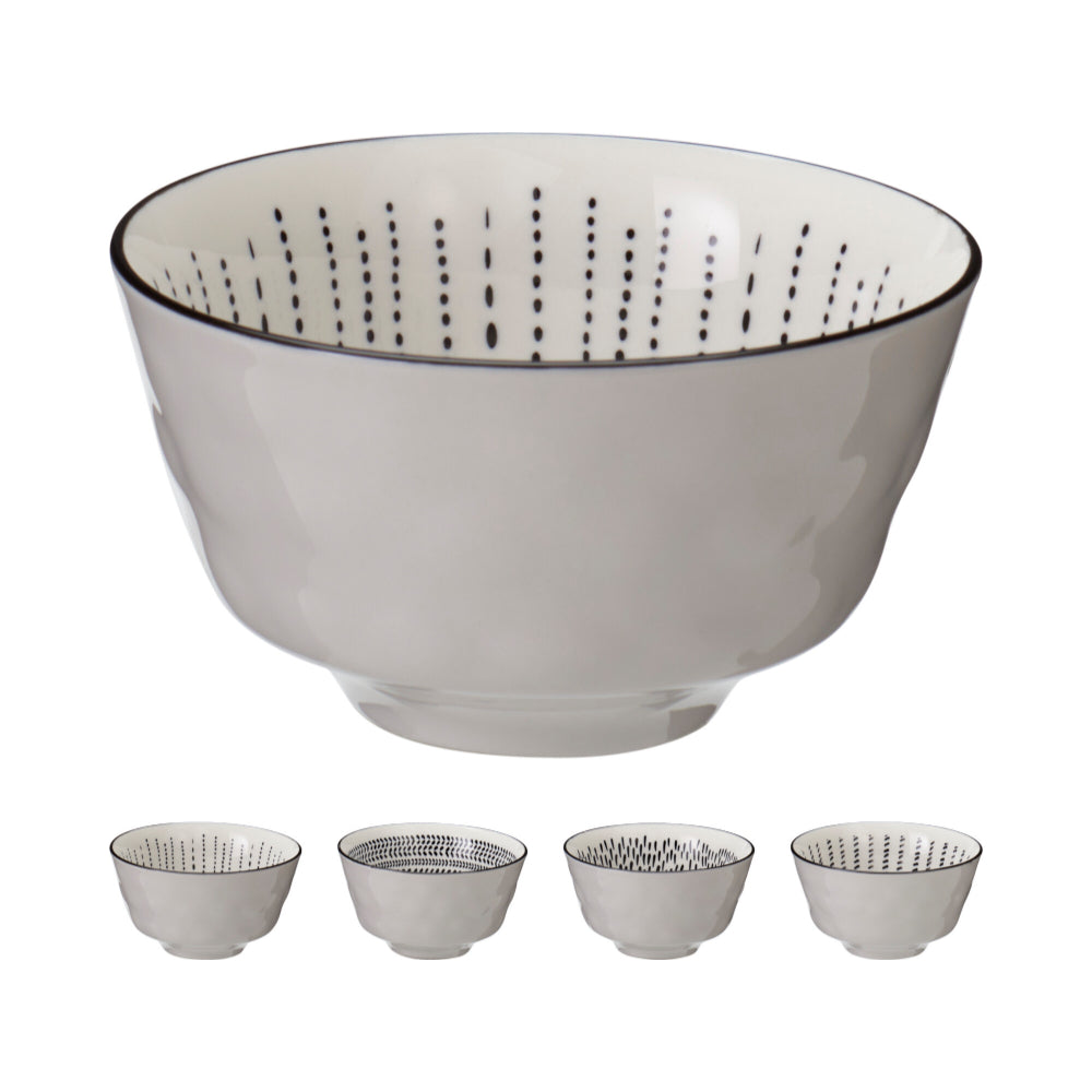 Kitchenware White and Black Monochrome Bowl | 350ml, Assorted Patterns