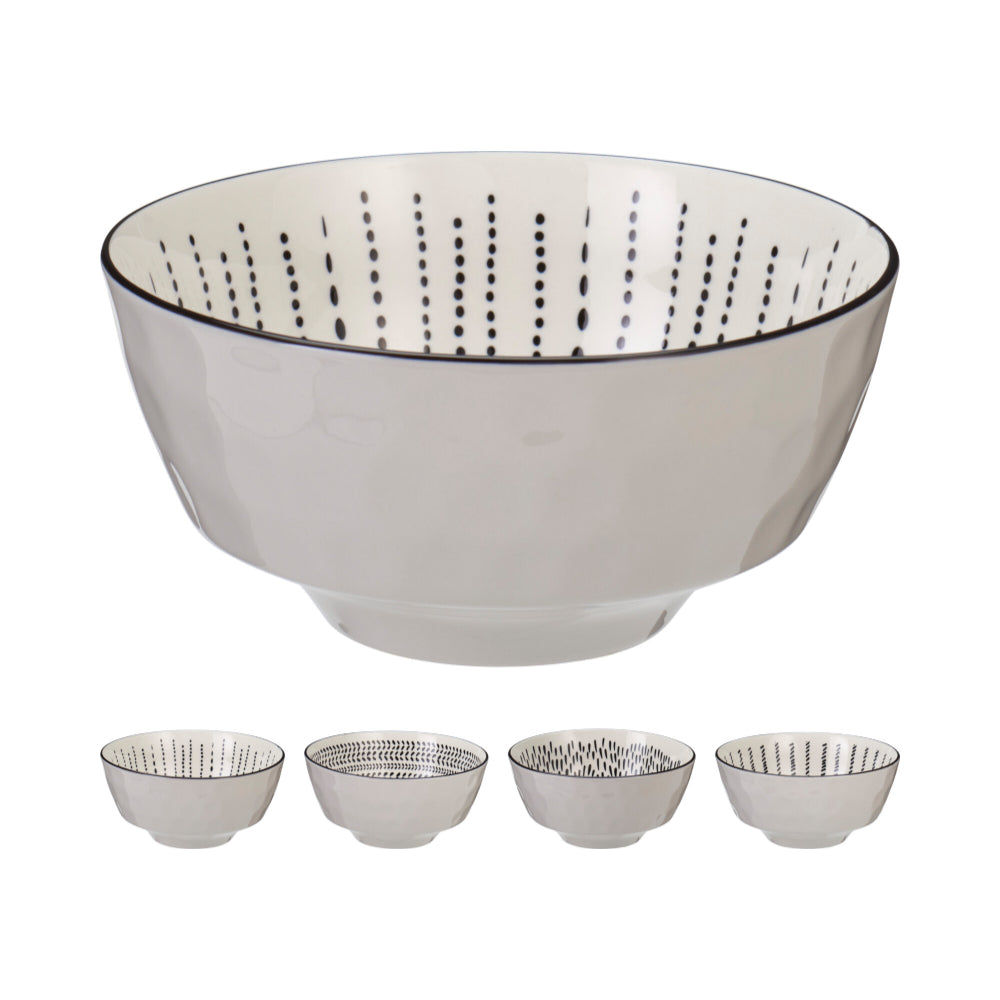 Kitchenware White and Black Print Bowl | 780ml, Assorted Patterns