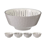 Kitchenware Large White Bowl with Assorted Black Print | Textured, Black Rim