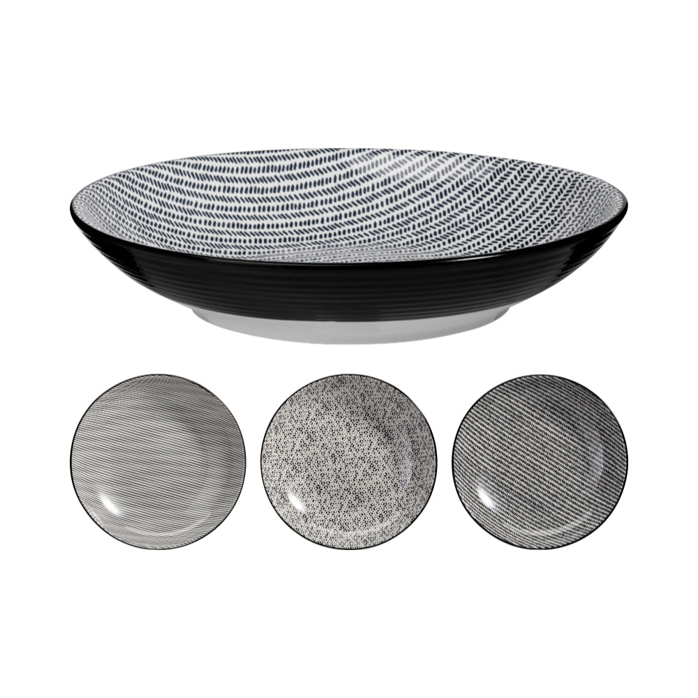 Kitchenware Black Porcelain Serving Bowl | 32cm, Assorted Interior Designs