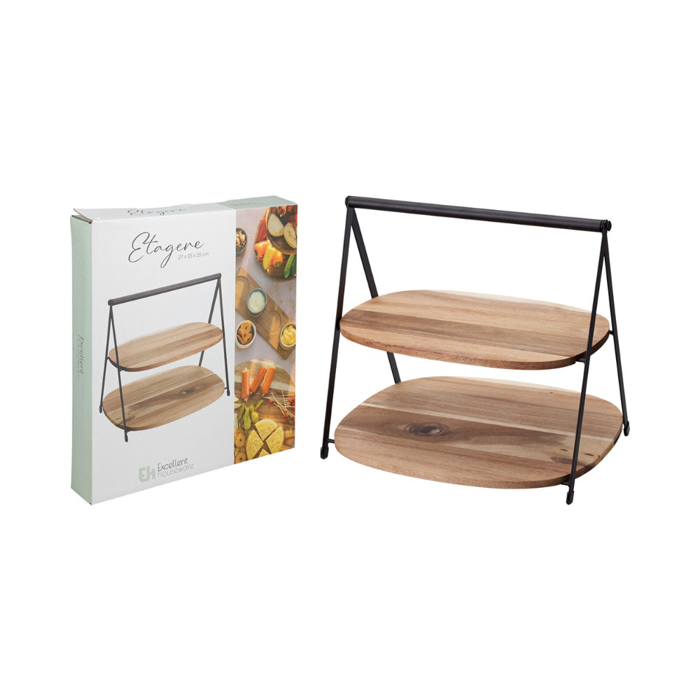Kitchenware Two-Tier Wooden Food Serving Stand | 27 x 25 x 25cm
