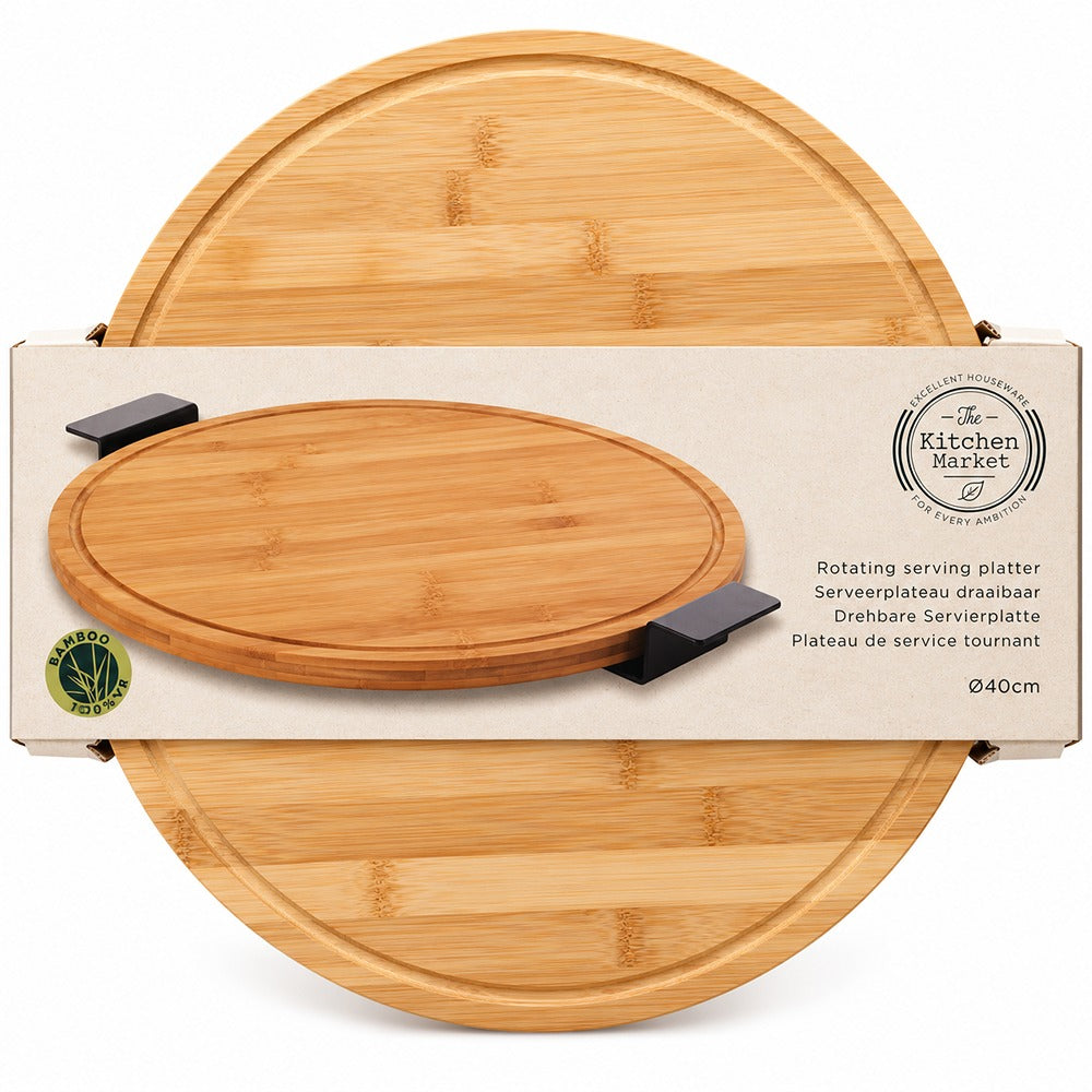 Bamboo Lazy Susan Table Centrepiece | 35cm Diameter, Raised Edge