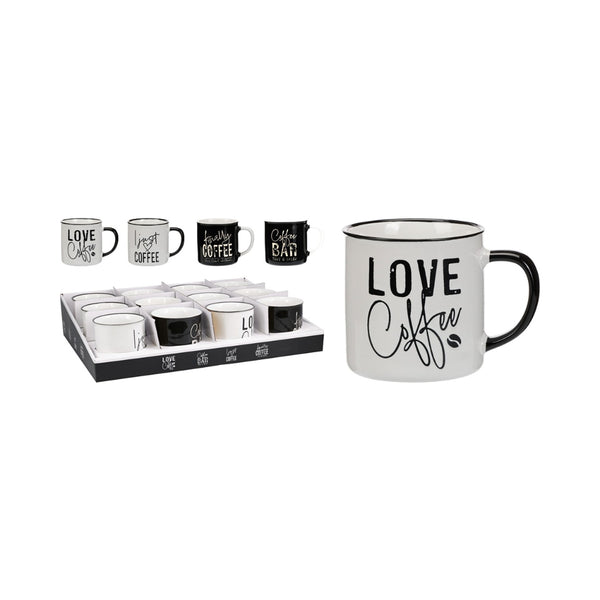Stoneware Coffee Mugs | 240ml Each, Pack of 4, Assorted Designs