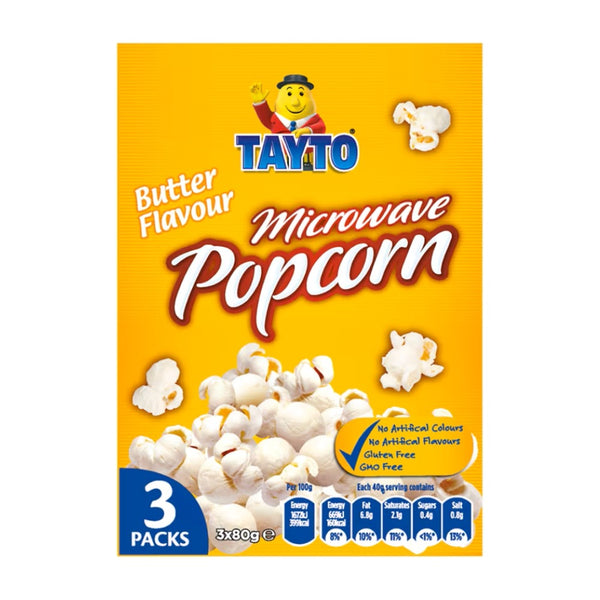 Tayto Rich Butter Microwave Popcorn - Pack of 3, 240g, Gluten Free