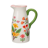 Home Decor Floral Pitcher Vase Jug | 14 x 20cm, Green Handle