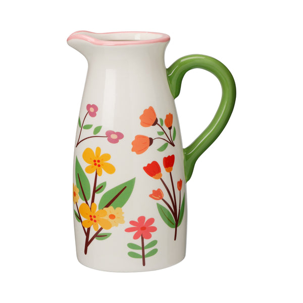 Home Decor Floral Pitcher Vase Jug | 14 x 20cm, Green Handle