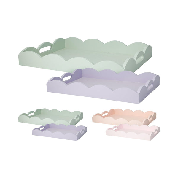 Home Decor Scalloped-Edge Wooden Tray Set | Set of 2, Assorted Colours