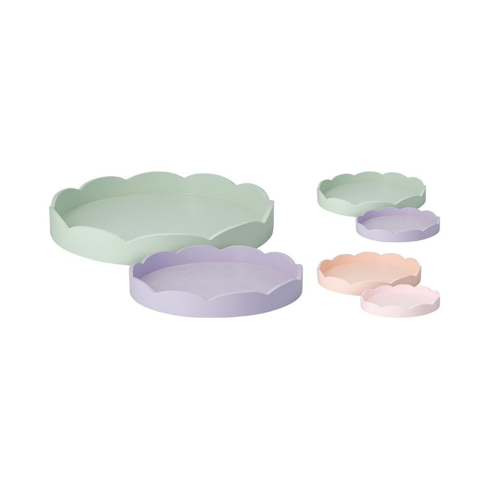 Home Decor Scalloped Edge Wavy Tray Set | Set of 2, Assorted Pastel Colours