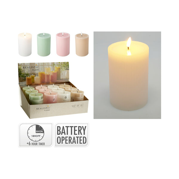 LED Candle | Ribbed Design, Assorted Pastel Colours, 15cm Height
