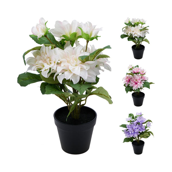 Home Decor Dahlia Faux Flower Plant in Pot | Assorted Colours, 28 x 42cm