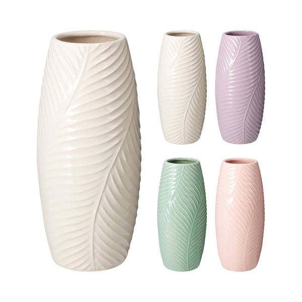 Home Decor Leaf Swirl Textured Vase | 20cm, Assorted Pastel Colours