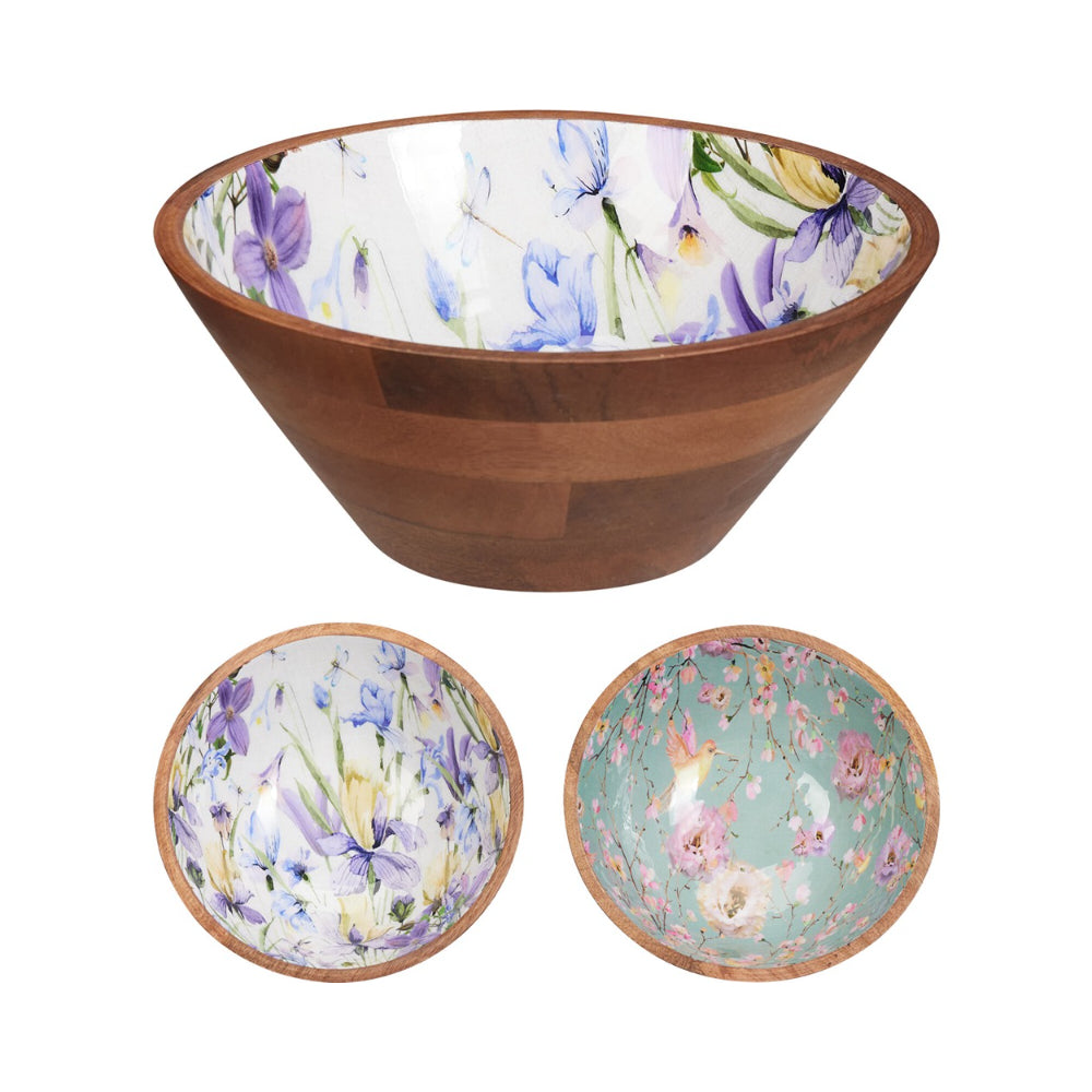 Floral Design Wooden Bowl for Tabletop Display | 25cm Diameter