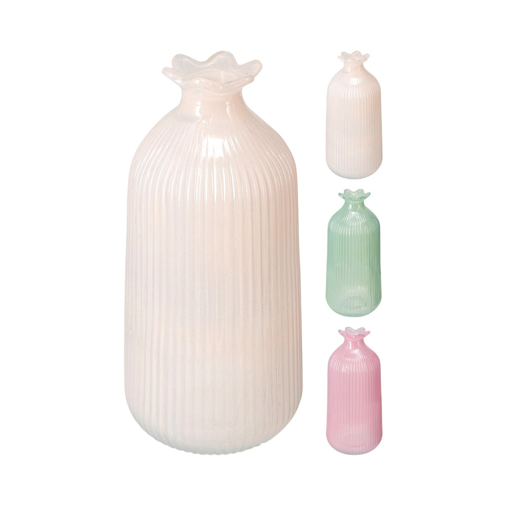 Flower-Top Ribbed Vase | Pack of 3, Assorted Designs, H22cm