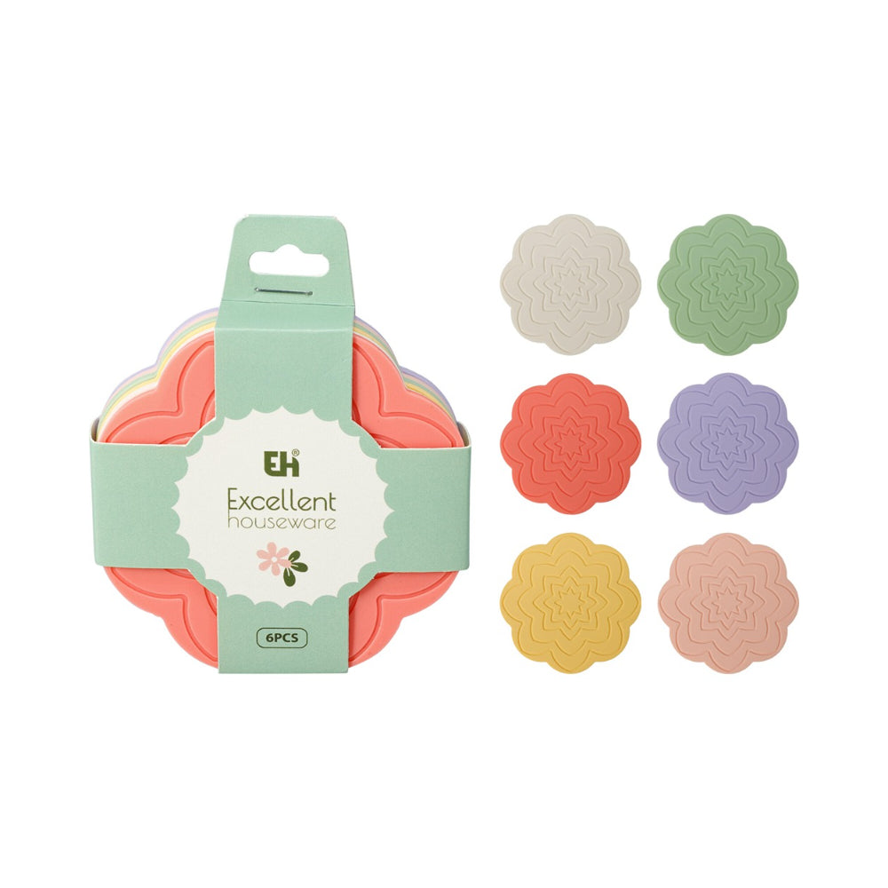 Multicolour Floral Drinks Coaster Set | Pack of 6 Pieces, Flower Design