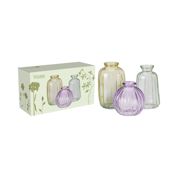 Ribbed Coloured Mini Bud Flower Vase Set | Set of 3, 6 x 7cm