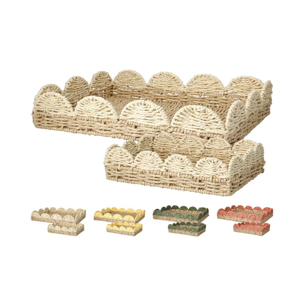 Home Decor Handwoven Rectangular Organiser Tray Set | Pack of 2, Assorted Colours