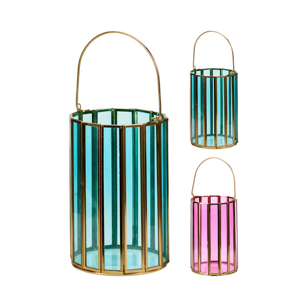Decorative Glass Lantern | 18cm Height, Two Assorted Colours