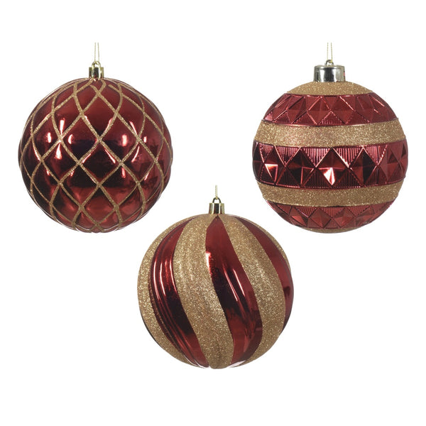 Red and Gold Patterned Baubles - Set of 3