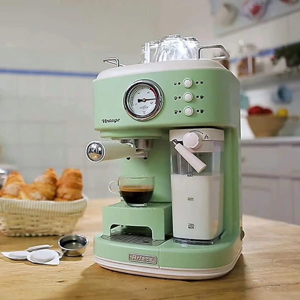Ariete Vintage Green Espresso Coffee Machine | Pressure Gauge, Milk Frother
