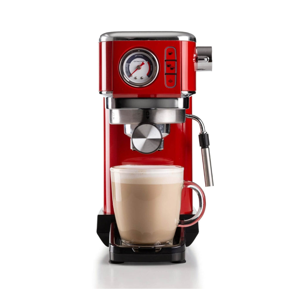 Ariete Retro Red Espresso Coffee Machine | Pressure Gauge, Steam Wand