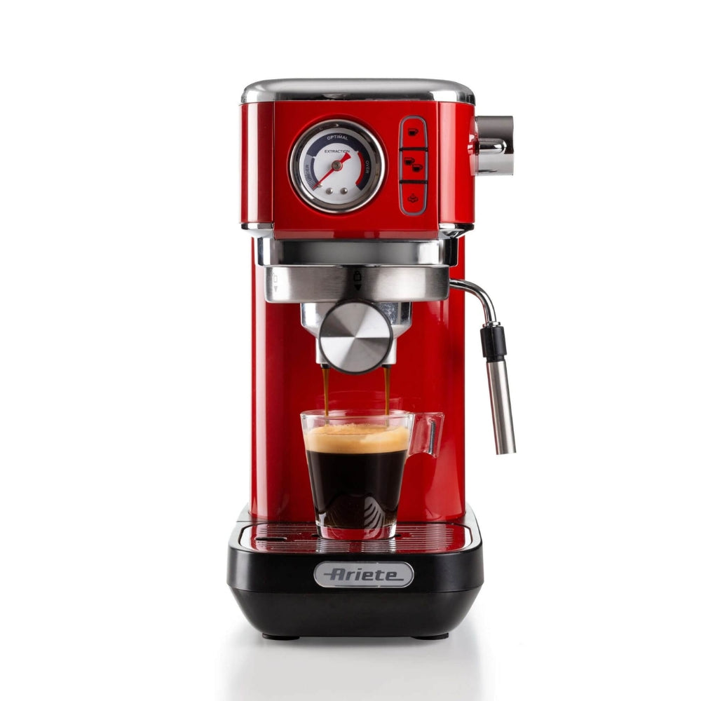 Ariete Retro Red Espresso Coffee Machine | Pressure Gauge, Steam Wand