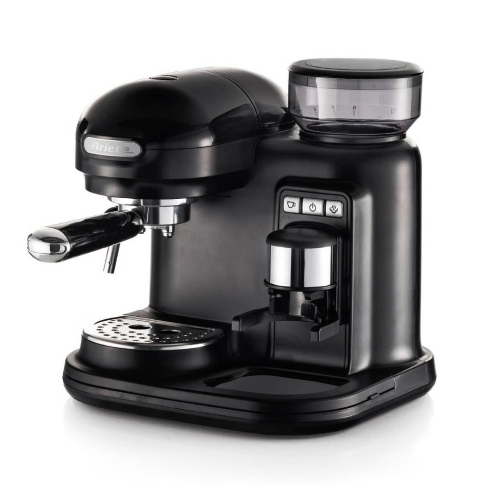 Ariete Black Espresso Coffee Maker with Built-In Grinder | Bean Hopper