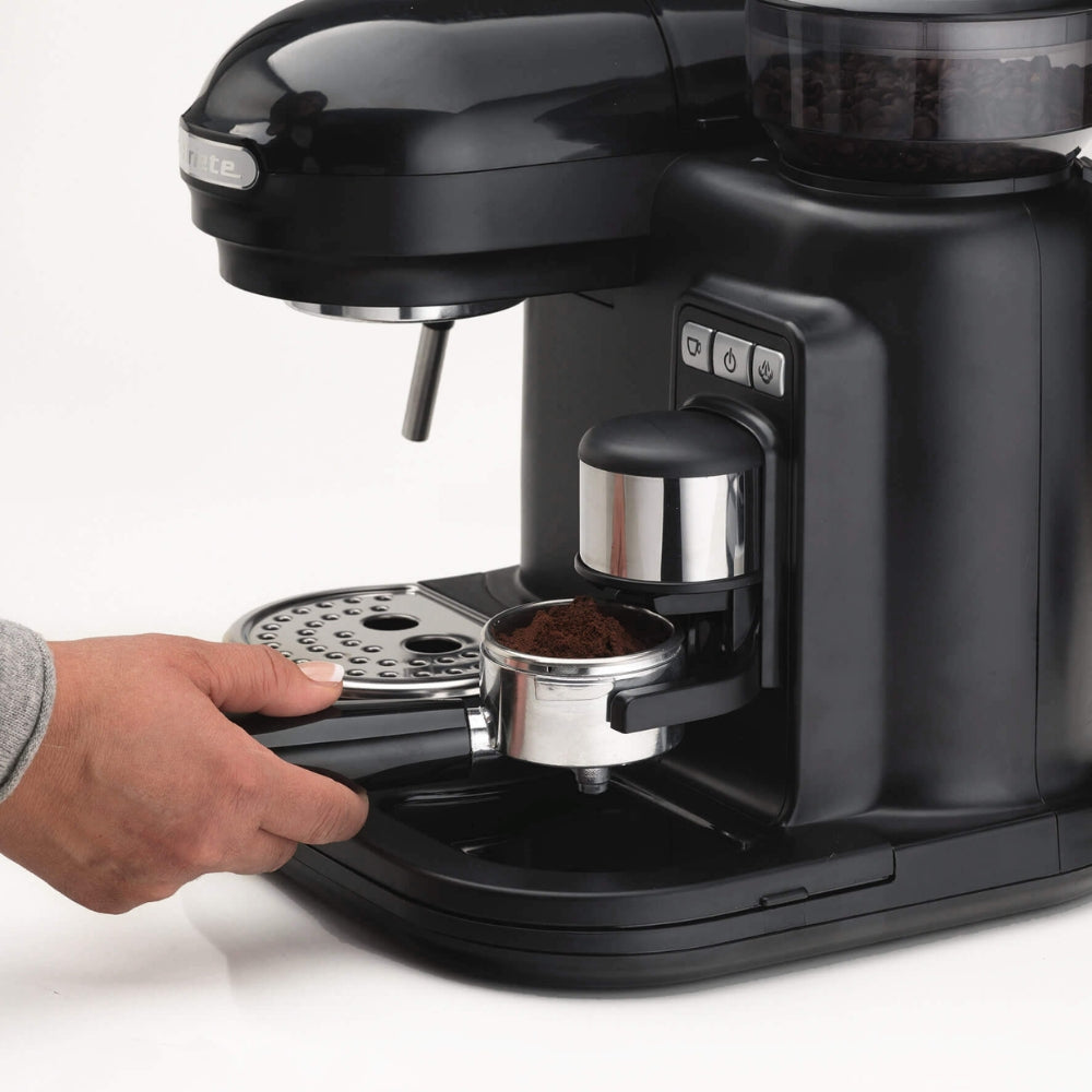 Ariete Black Espresso Coffee Maker with Built-In Grinder | Bean Hopper
