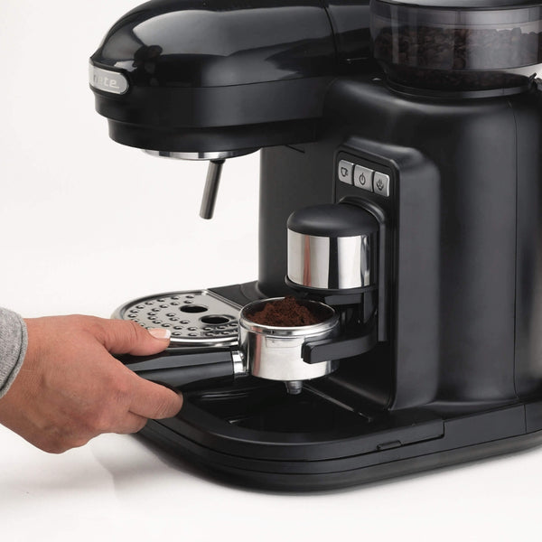 Ariete Black Espresso Coffee Maker with Built-In Grinder | Bean Hopper
